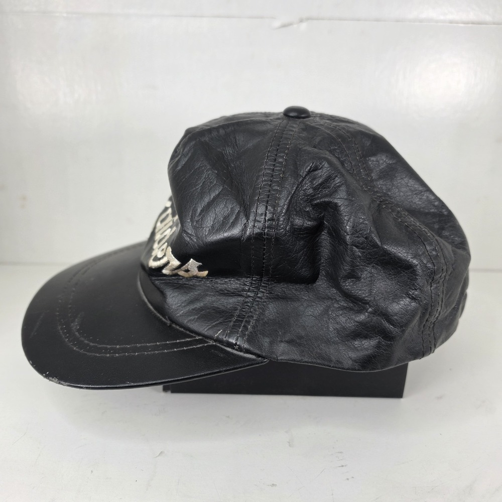 Vintage 90s Los Angeles Raiders Hat Genuine Leather Snapback Cap NFL LA Black - Picture 2 of 8